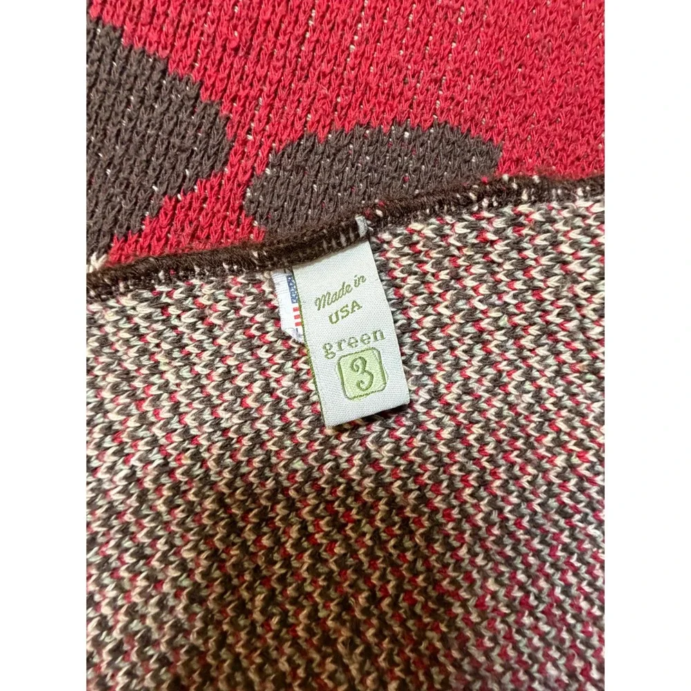 Green 3 Three Little Pigs Knit Throw Blanket Red Recycled Cotton Made in USA